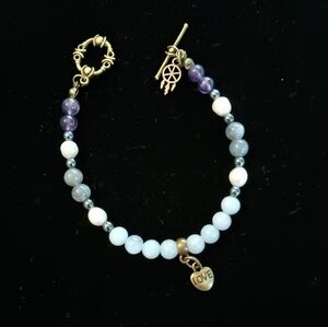 Good Dreams Amethyst & Aquamarine Bronze Charm Toggle Clasp Handcrafted Bracelet